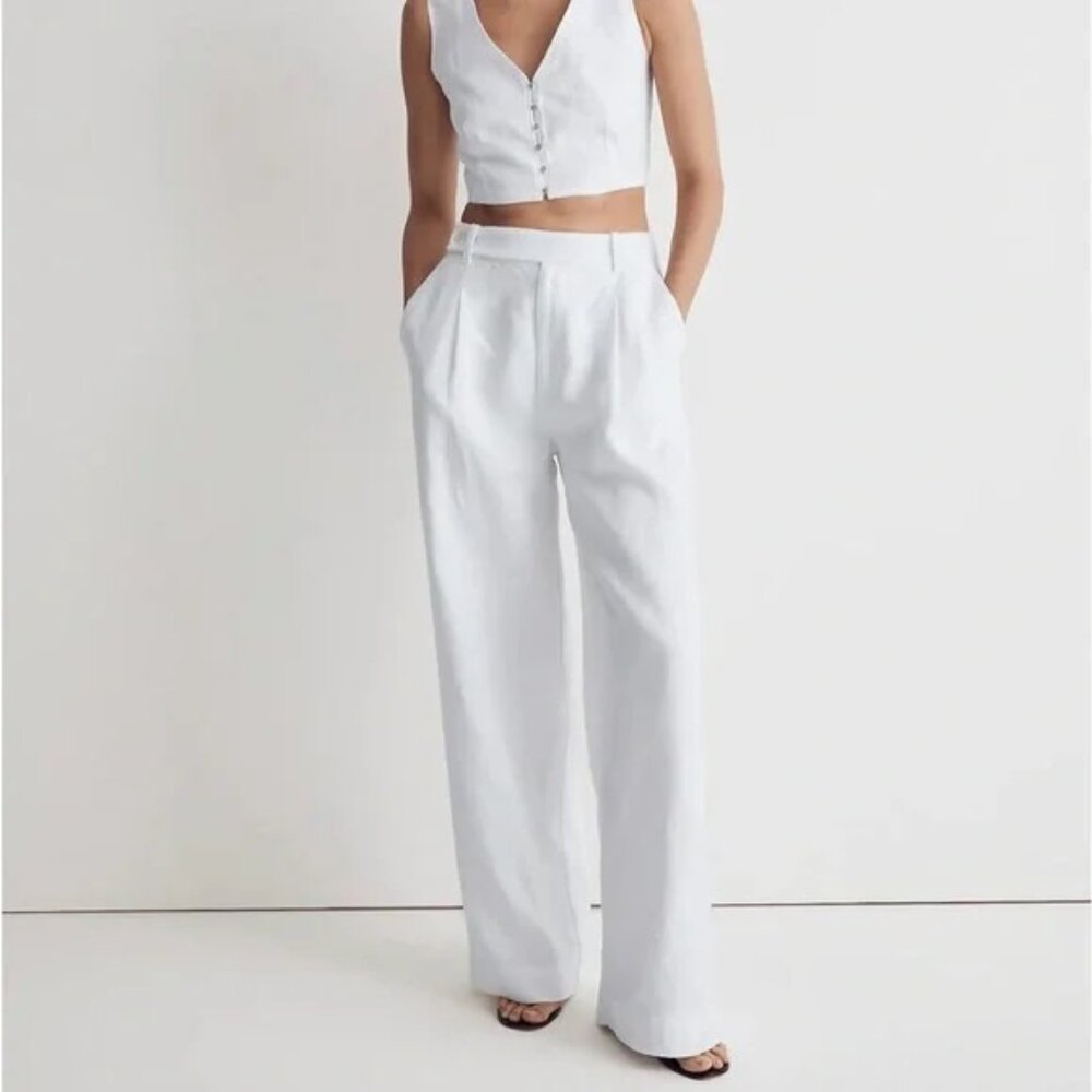 NWT White Madewell Harlow Wide-Leg Pant in 100% Linen, Size 6